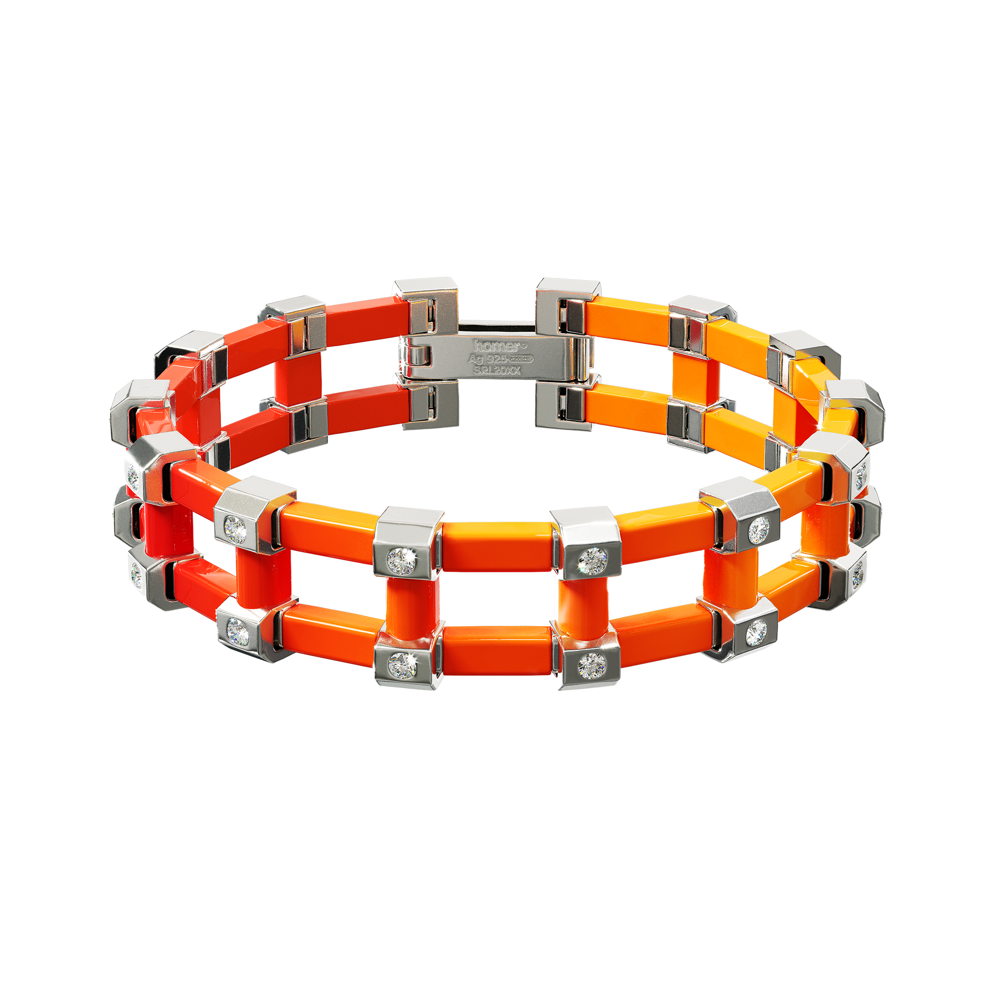 A detail of Sodium Bracelet in Cadmium Red Gradient